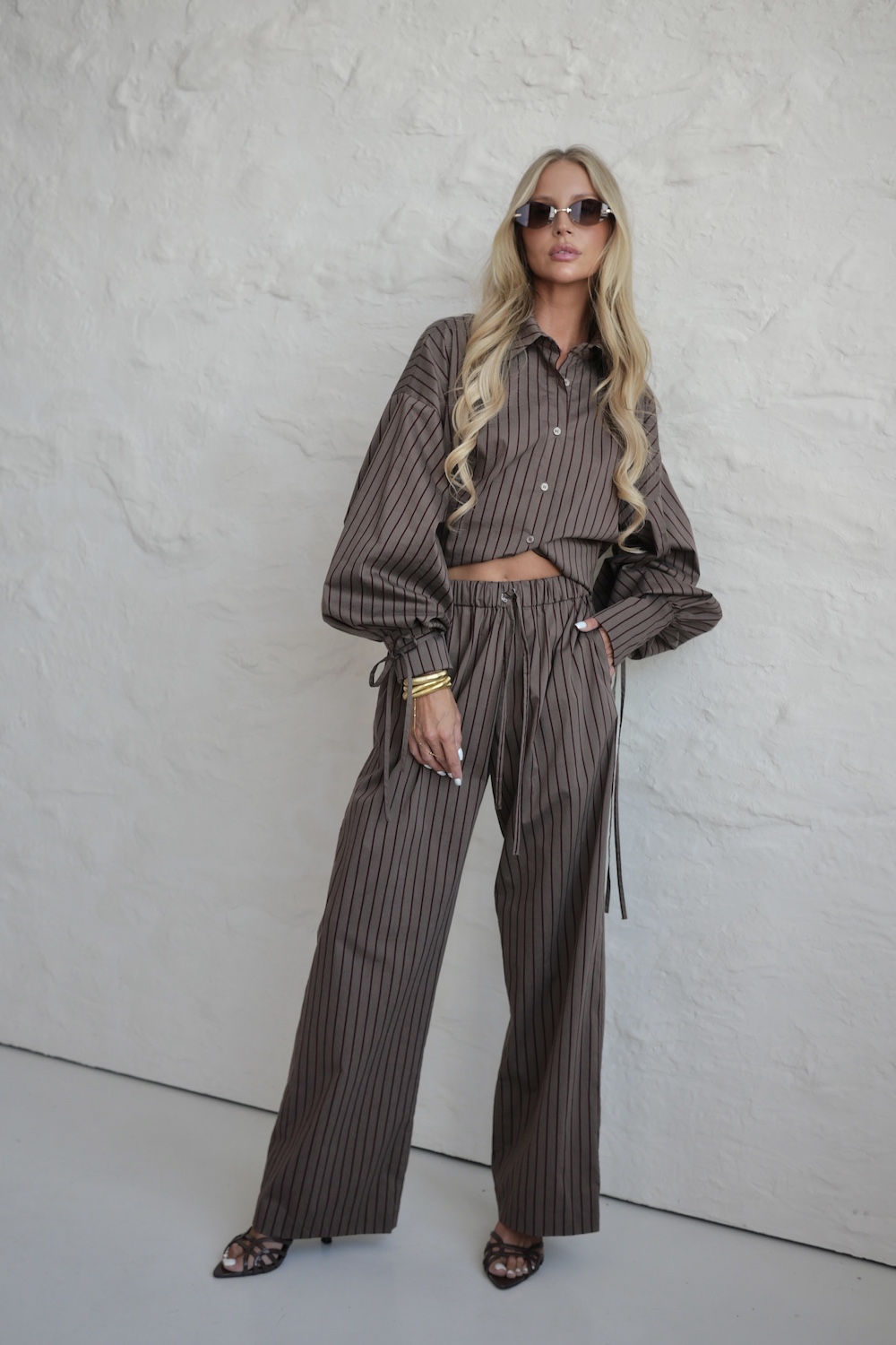 Set Rossi mocca stripes damski