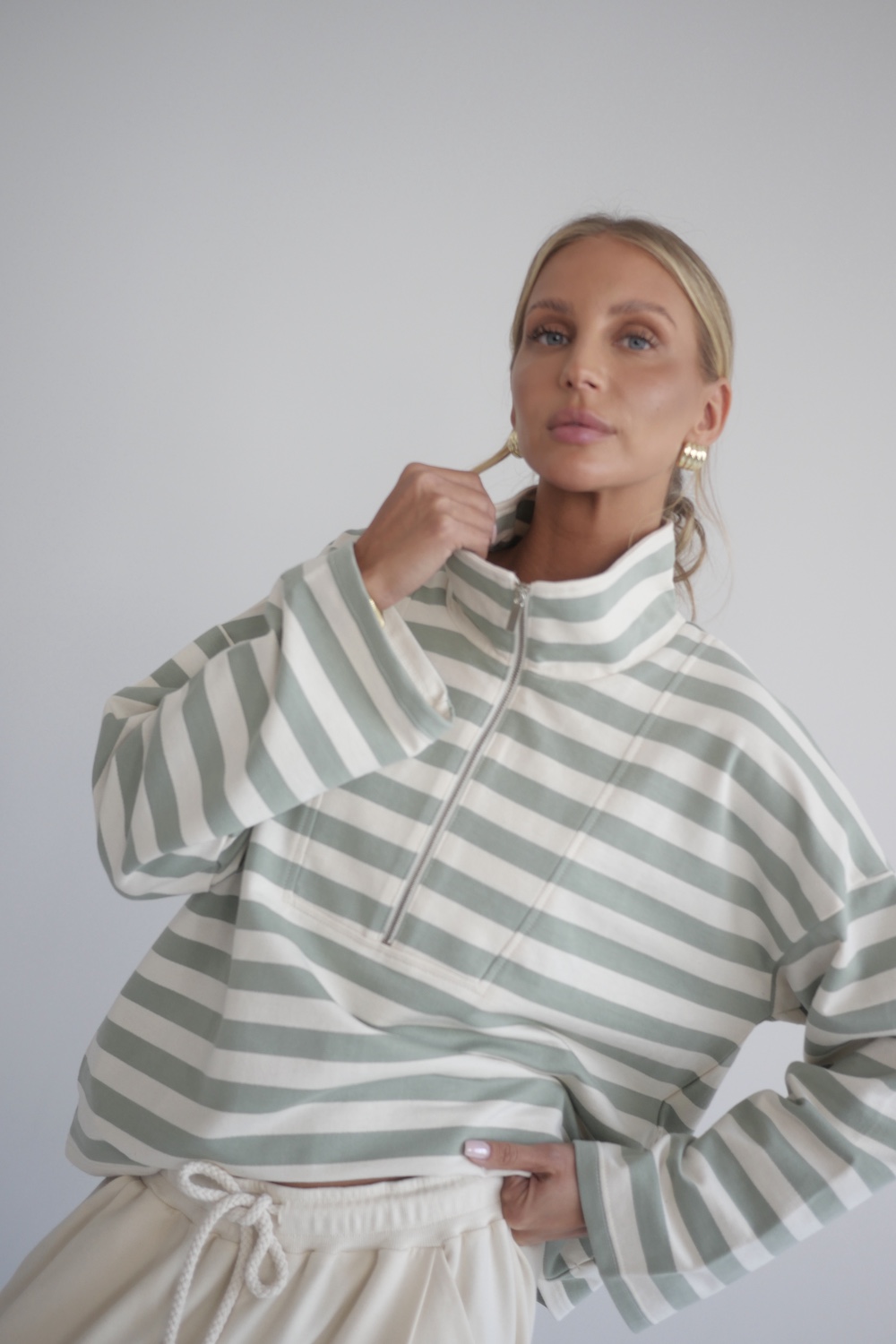 Bluza Lora sage stripes damska