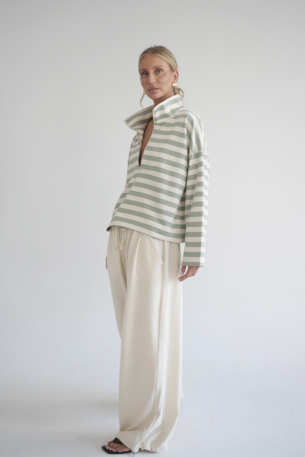 Bluza Lora sage stripes damska zdjęcie 2