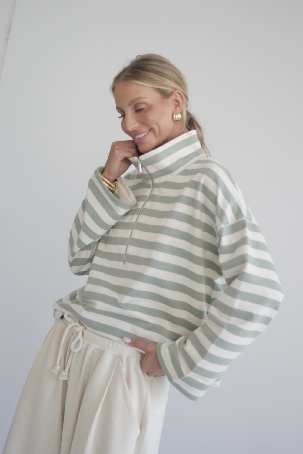 Bluza Lora sage stripes damska zdjęcie 3