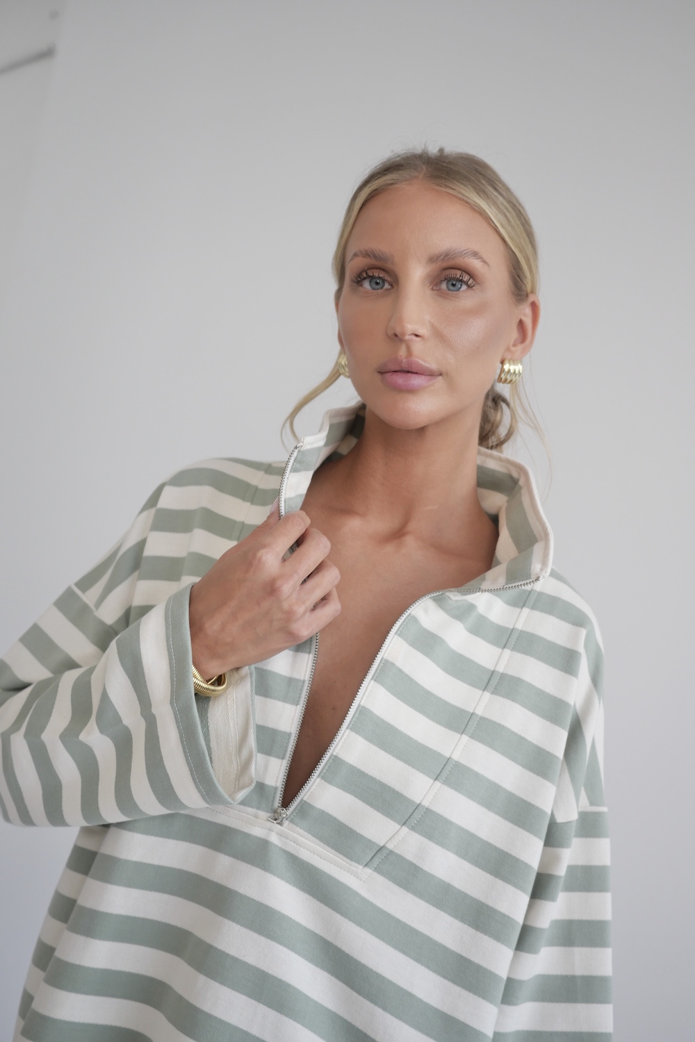 Bluza Lora sage stripes damska zdjęcie 4