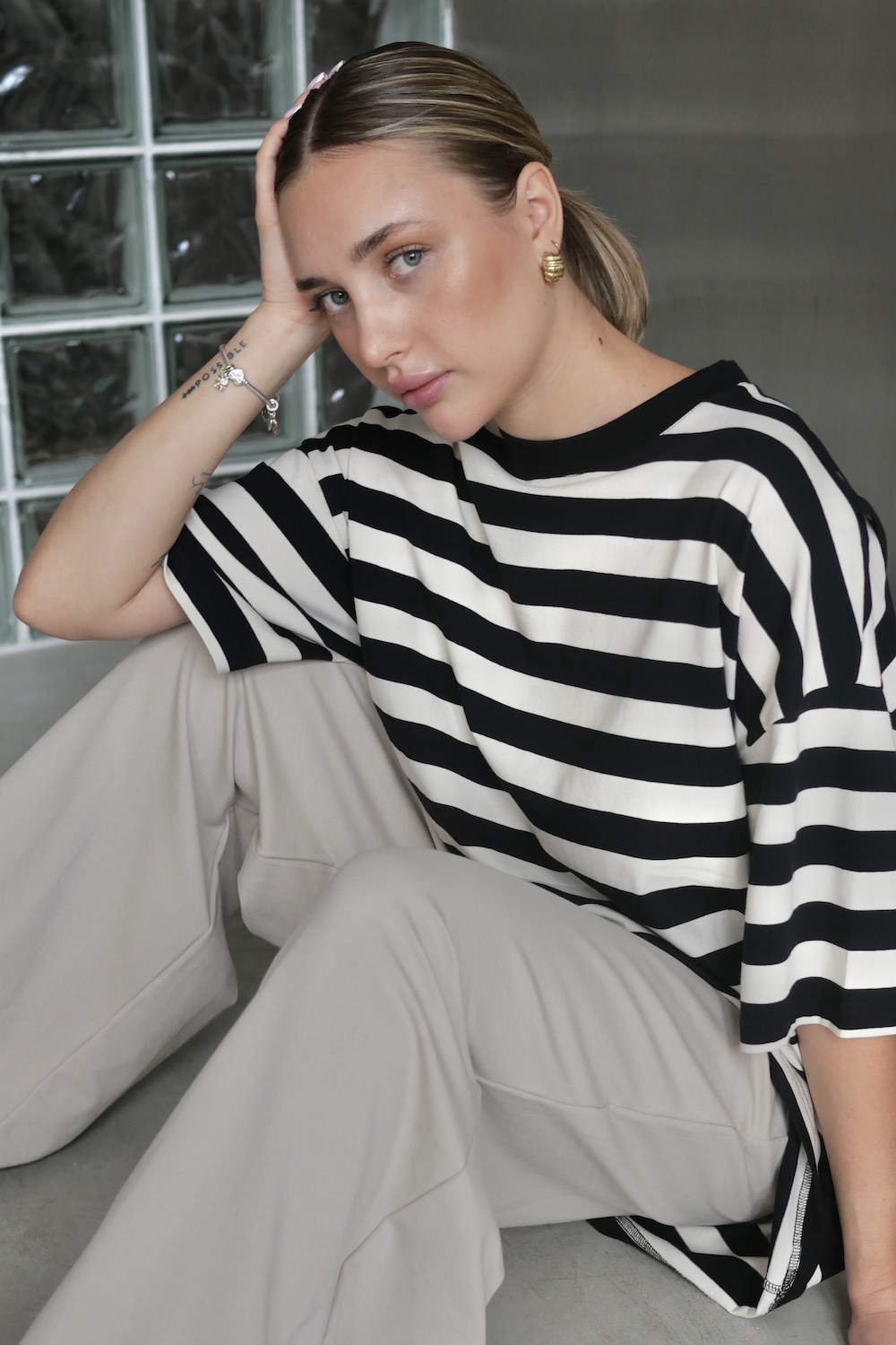 T-shirt Mandre black stripes 2.0 damski oversize