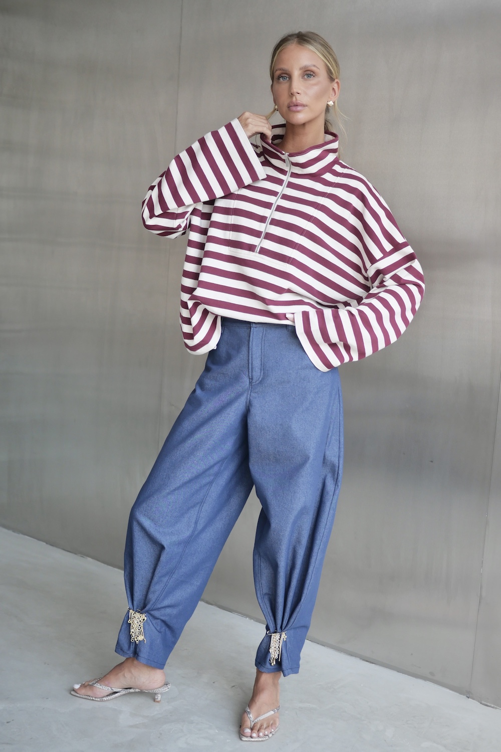 Bluza Lora bordo stripes damska zdjęcie 3