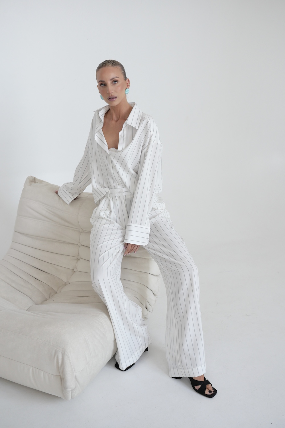 Set Rigo stripes white black komplet damski